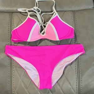 PINK Victoria's Secret Hot Pink & Light Pink Lace-Up Bikini thumbnail 1