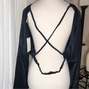 WE WORE WHAT Billow Sleeve Satin Crop Top Black Size‎ XL thumbnail 11