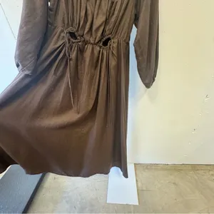 DISSH Linen Boho Western Off The Shoulder Midi Dress Cutouts Brown‎ Sz 12 thumbnail 5