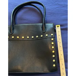 Black Faux Leather Studded Satchel Handbag Gold Studs Top Handle Tote Bag thumbnail 7