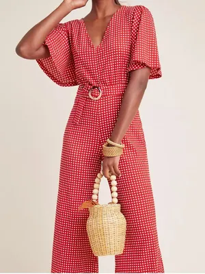 Anthropologie Margaret Belted red Jumpsuit romper 12 thumbnail 2