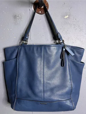 Coach Park Leather Carrie Blue Pebbled Leather Shoulder Tote. thumbnail 1