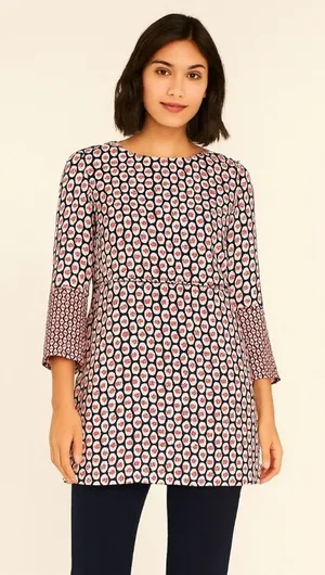 NWT!! BODEN Edna Tunic Top Retro Floral Navy Blue Red Preppy Polka Dot Size 6 thumbnail 1