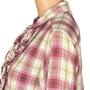 RALPH LAUREN BLUE LABEL Plaid Ruffle Front Cotton Shirt Dress/Tunic Medium thumbnail 7