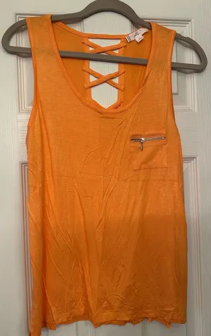 Glitz Orange Crisscross Back Tank with Zip Pocket thumbnail 1