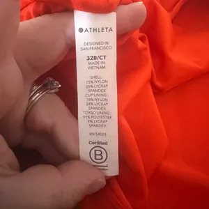Athleta Aqualuxe Ruched Tankini Top Orange Swimwear 32B/C thumbnail 7