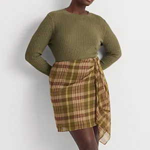 Lauren Ralph Lauren Plaid Ruffle-Trim Georgette Skirt Green Farm Olive 10 NWT thumbnail 10