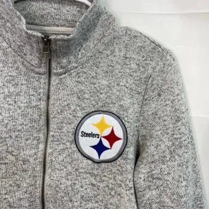 OTS women's gray Pittsburgh Steelers NFL embroidered knit mock‎ neck jacket zip thumbnail 2
