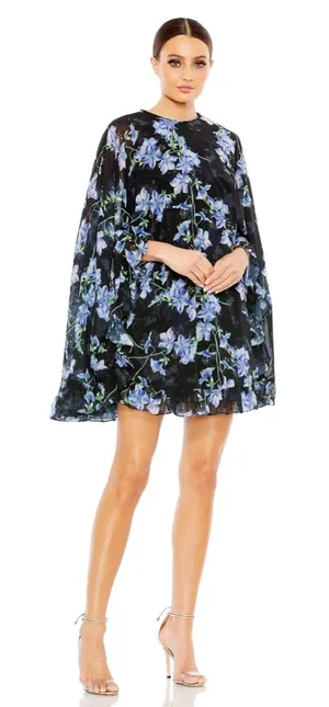 IEENA for MAC DUGGAL Floral Cape Mini Shift Dress 2 thumbnail 1
