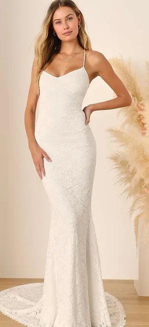NWT Lulus Perfectly Beloved White Lace Sleeveless Lace-Up Maxi Dress M $148 thumbnail 1