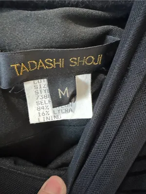Tadashi Shoji Black Draped Mesh Evening Gown M thumbnail 5