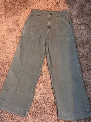 Cynthia Rowley Pants Olive Green Linen‎ Blend Wide Leg Cropped Women's Size M thumbnail 1