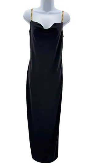 Jessica McClintock Gunne Sax Millennium 2000 Vtg Black Gown Sz 7 Gold Straps Y2K thumbnail 1