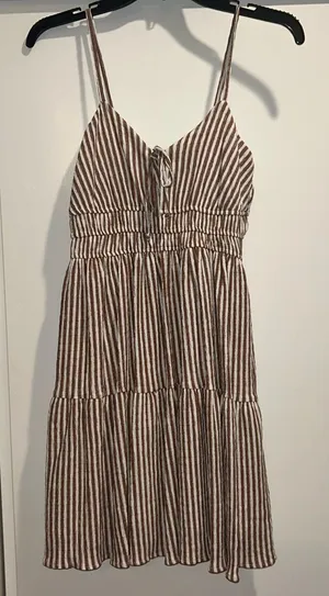 Brown and white striped dress thumbnail 1