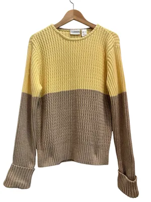 Vtg Liz Claiborne Sweater 100% Cotton Colorblock Cable Knit Size Large thumbnail 1