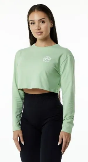 Alphalete Women’s Dynasty Long Sleeve Crop Tee - Pistachio, Size Small thumbnail 1