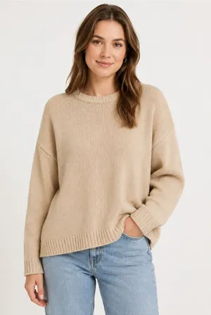 Natura Cream Chenille Knit Sweater Womens S Oversized Crewneck Pullover thumbnail 1