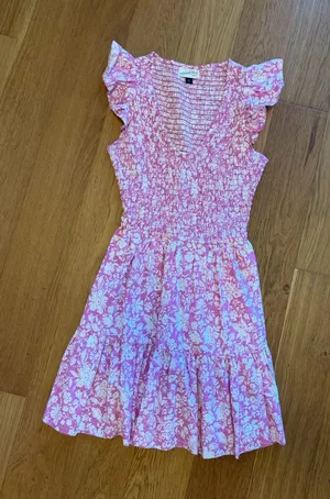 Universal Thread Pink Floral Smocked Flutter Sleeve Dress thumbnail 1