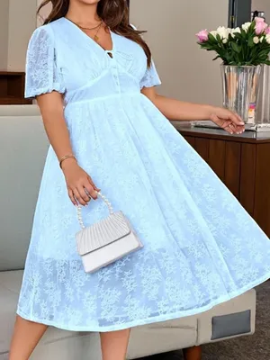 EYWOL Women's V Neck Short Sleeve Lace Midi Dress Semi Formal Wedding Guest thumbnail 4