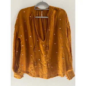 Free People Shine Bright Top‎ Womens Small Yellow Lagenlook Flowy Boho Rustic thumbnail 2