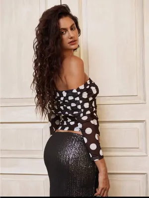 SHEIN Black & White Opulessy Polka Dot Off-Shoulder Crop Top thumbnail 5