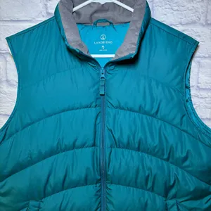 Lands End Turquoise Puffer Vest Down Feather Quilted Zip Up Womens XL 18 Outdoor thumbnail 2