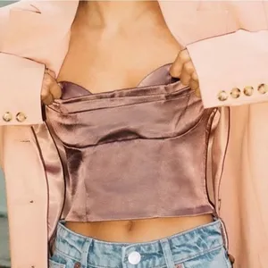 NWT Zara Satin Bandeau Mauve Rose Pleated Strapless Crop Top Size Medium thumbnail 3