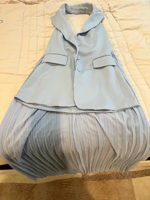 Sleeveless Light Blue Pleated Maxi Skirt thumbnail 3