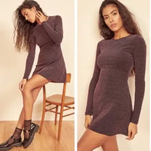 Reformation NWT Riley Mini Skater Fit & Flare‎ Dress in Blush Sparkle Metallic M thumbnail 3
