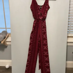 rue21 Womens Jumpsuit Red Geometric Tribal Print Wide Leg Medium thumbnail 3