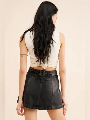 Free People - Faded Black Midnight Sun Mid Rise Denim Mini Skirt/Skort Size 25 thumbnail 4