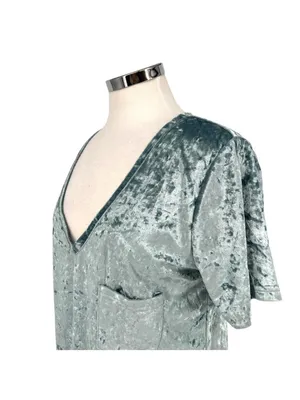 POL Jen Crushed Velvet Short Sleeve Tee Blue Sage Size Large Boho Retro Casual thumbnail 4