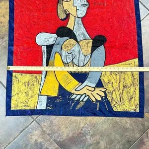 Picasso "Femme Assise" Artwork Silk Vintage Scarf thumbnail 2