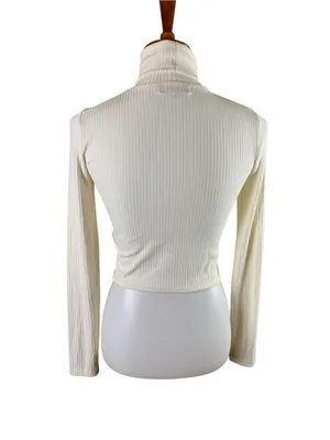 Madewell S Ivory Ribbed Turtleneck Crop Top Long Sleeve Fitted Stretch thumbnail 3