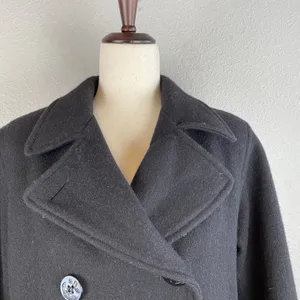 Marvin‎ Richards Vintage Over Coat Peacoat Size 6 Black Wool Anchor Buttons USA thumbnail 2