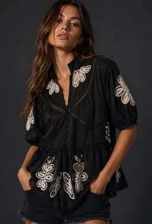 Anthropologie x Forever NWT That Girl Embroidered high neck Blouse - XS thumbnail 1