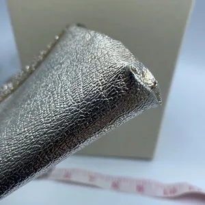 Vintage mid century silver foil clutch with silver cut stones . thumbnail 3