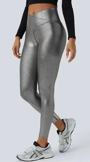 NWT Halara SoftlyZero™ Faux Leather Crossover Foil Stretchy Leggings small thumbnail 1