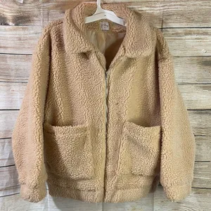 Polly oversized teddy bear tan pixie coat jacket with pockets women size S/M thumbnail 3