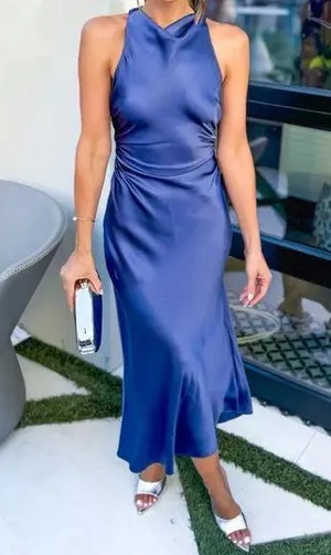 Reformation Casette Silk Dress in Blue Iris 12 thumbnail 1