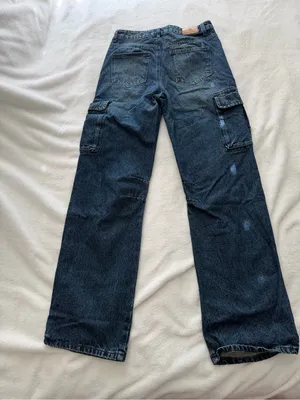 Women’s Dark Blue Cargo Denim Pants “flying Angel” Sz 27 thumbnail 2