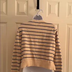 MOD REF Striped Beige Cropped Knit Cardigan Sweater thumbnail 3