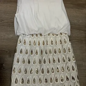 Boohoo White and Gold Sequin Dress thumbnail 1