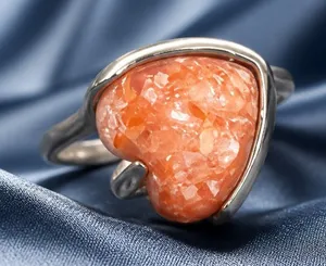Gorgeous Stainless Steel Silver w/ Gorgeous Frosted Orange Gemstone Size 9 thumbnail 1