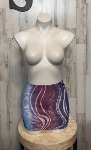 SheIn Wavy Graphic Print Sheer Mesh Mini Skirt Womens Size Small Purple Blue Cover Up thumbnail 1