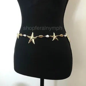Y2K Mermaidcore Gold Starfish Shell Chain Belt, Fits 24–38 Inches, X7GA1157 thumbnail 2