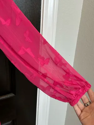 Michael Kors Sheer Fuchsia Off-the-Shoulder Blouse Large thumbnail 3