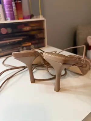 Public desire nude lace up heels thumbnail 6