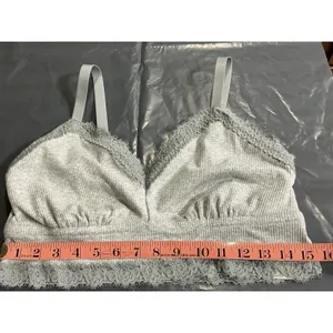 Aerie Ribbed Lace Trim Bralette Women's XL Gray Wireless Adjustable Straps NWT thumbnail 3