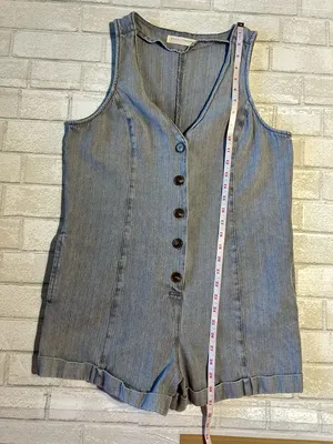 Stitch & Feather Light Blue Denim Romper Size L thumbnail 5